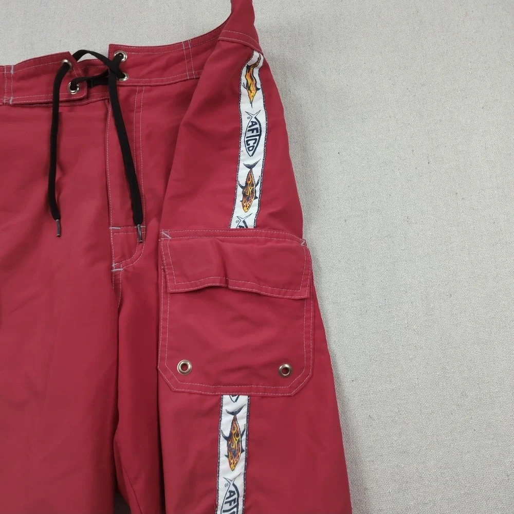 AFTCO Shorts Mens 34 Red Fishing Performance Outdoor Stretch Cargo
